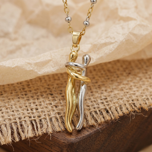 Couple Hug Heart Pendant Necklace – 18K Gold-Plated