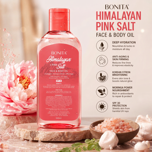 Bonita Himalayan Pink Salt Face & Body Oil – Collagen Infused, Korean Citron & Moringa | Deep Hydration, Anti-Aging, Skin Firming with SPF 30 (100ml)